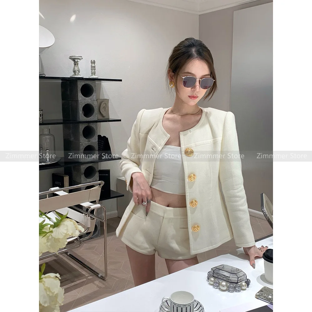 

High quality! 2024 spring new celebrity round neck waisted retro blazer female