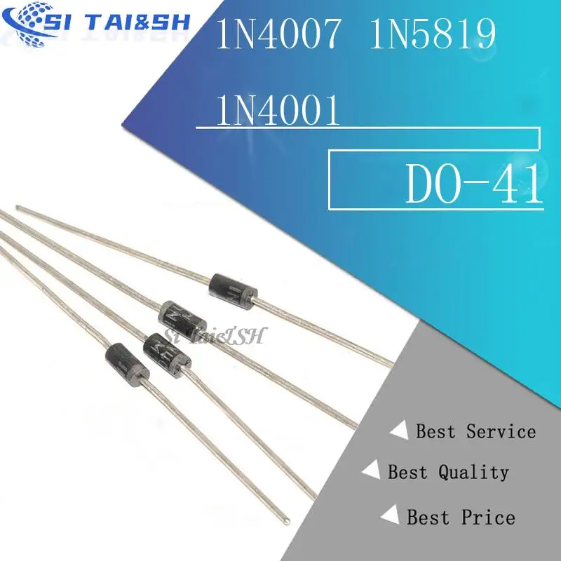 100PCS 1N4007 1N5819 1N4001 UF4007 FR107 FR157 FR207 1N4004 1N4937 HER107 RL207 1N5817 1N5399 DO-41 Rectifier Diode