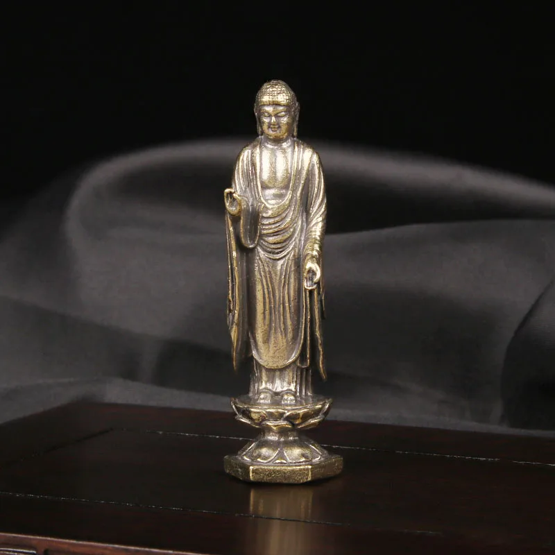 CH Brass Shakyamuni Buddha Statue Ornament Lotus Seat Standing Buddha Master Worship Statue Bronze Ware Home Decor Items