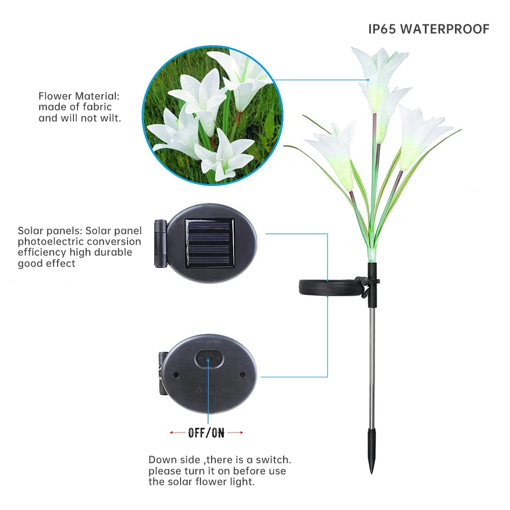 Outdoor Solar Lights for Garden and Vegetable Patch Christmas Decorations 2022 Waterproof 7-Color Changing Led Lily Lawn Lamps