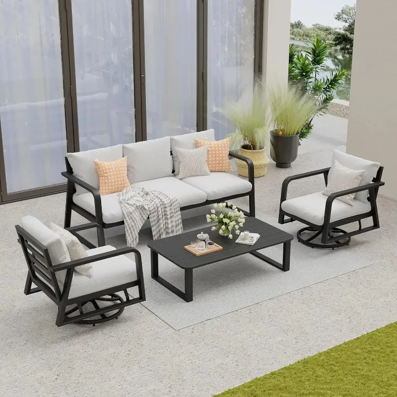 Outdoor Aluminum Patio Furniture Set, Swivel Rocking Chairs, All Weather Outdoor Sofa, Bistro