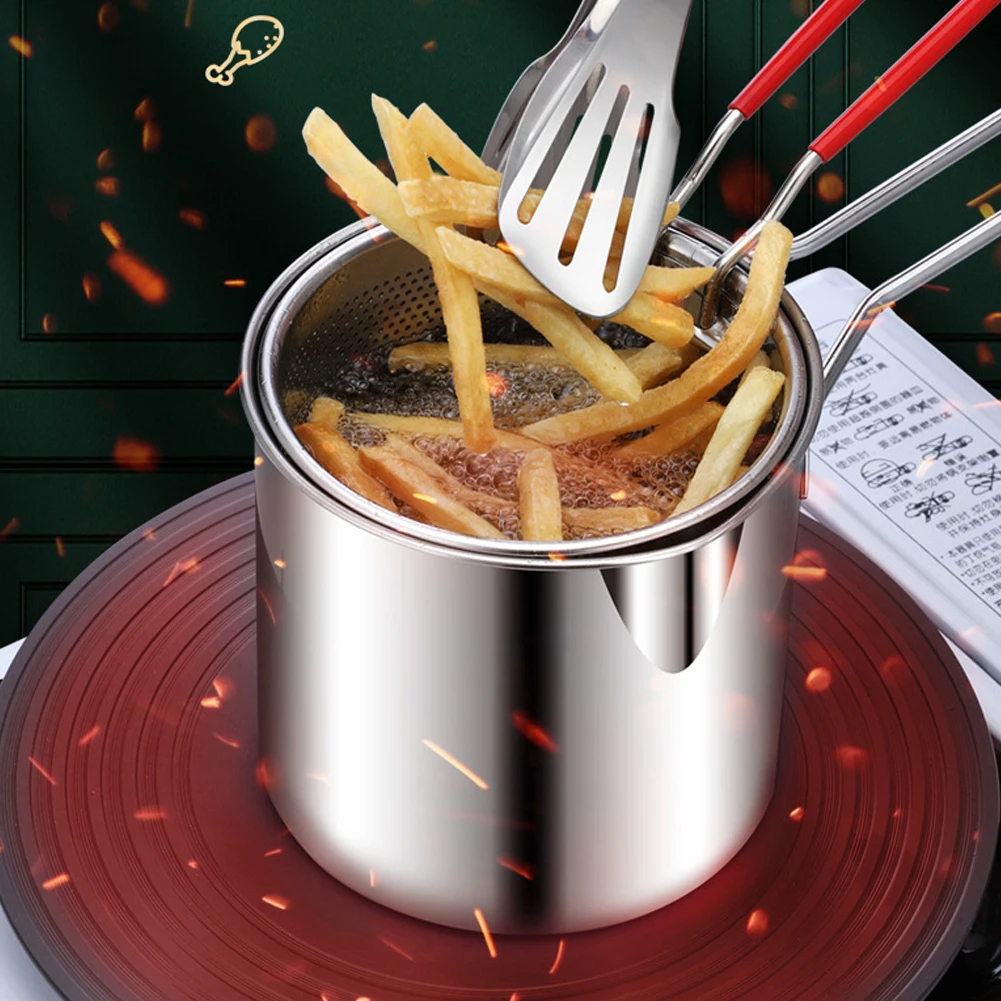 1200ML Tempura Fryer Pan with Strainer Basket Multipurpose Fries Fryer 304 Stainless Steel for French Fries Chicken Fry