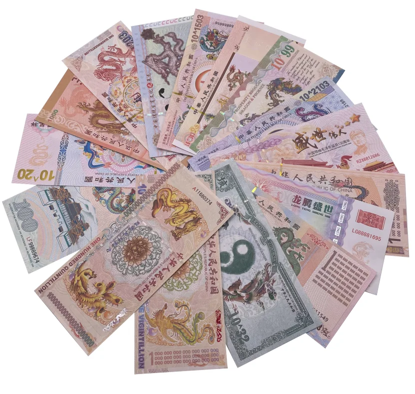 التنين الأصفر الصيني والعنقاء الأوراق النقدية المال المليار/واحد تريليون بطاقات تذكرة لمجموعة تذكارية هدية