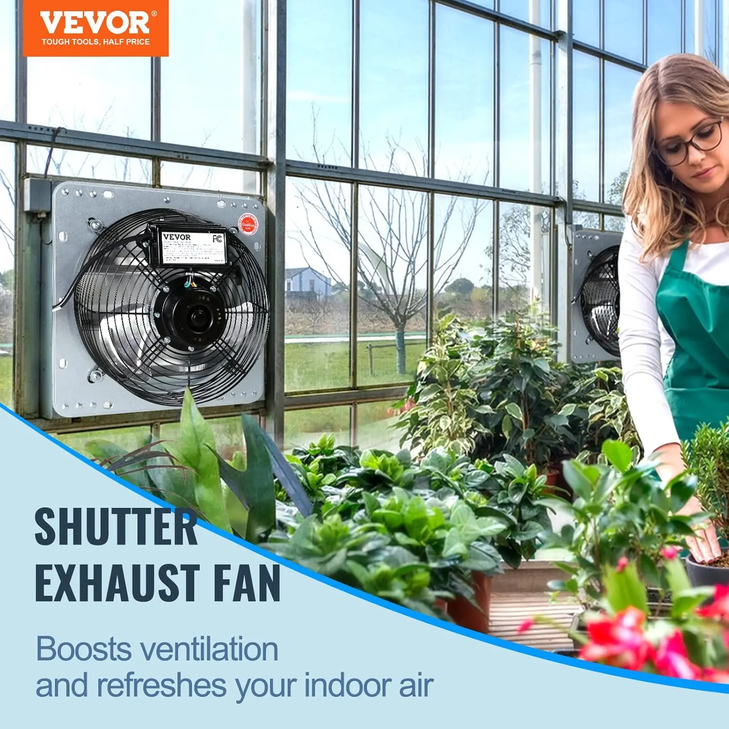 24'' Shutter Exhaust Fan, High-speed 3320 CFM, Aluminum Wall Mount Attic Fan with AC-motor, Ventilation and Cooling for Greenhou