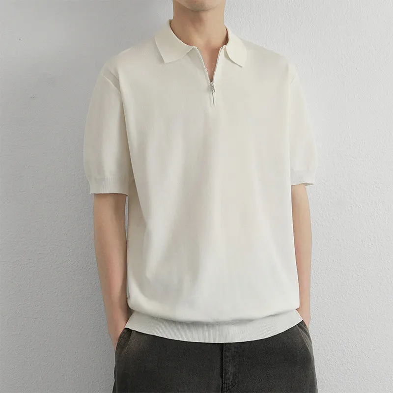 

Модная трикотажная рубашка Slim Fit с коротким рукавом и отложным воротником для мужчин, весна-лето