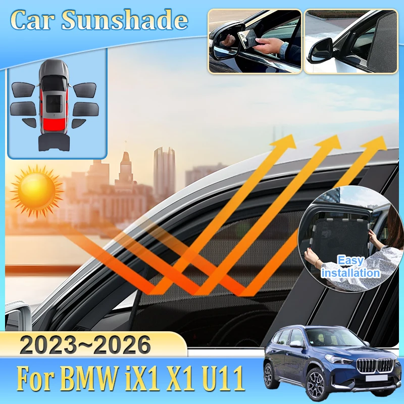 

Car Window Sunshade For BMW iX1 X1 U11 2023-2026 Visor Mesh Anti-UV Heat Insulation Windshield Frame Curtain Auto Accessories