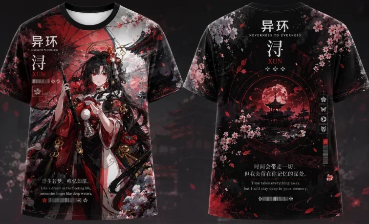 2026 Unisex Neverness to Everness Xun Game T‑Shirt 3D Sublimation Print Anime Character Short Sleeve Loose Street Tops