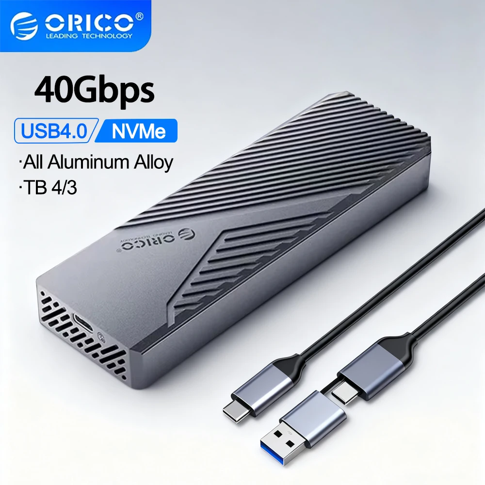 ORICO M2 SSD Case M.2 NVMe SSD الضميمة محول 40Gbps USB4 Gen4×4 USB C صندوق خارجي من الألومنيوم يدعم M مفاتيح 2 في 1 كابل