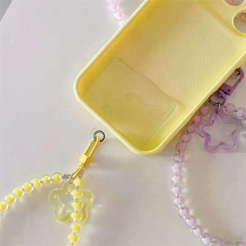 Beaded Phone Lanyard: Pastel Transparent Star Pendant Women Girls Handbag Decor Jewelry Gift