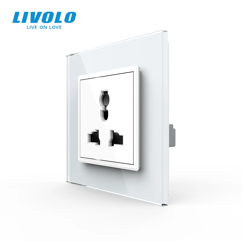 Livolo EU Standard Multifunctional Power Socket,Crystal Glass Panel,110~250V 16A 80mm*80mm,Wall Power Outlet for Smart Home