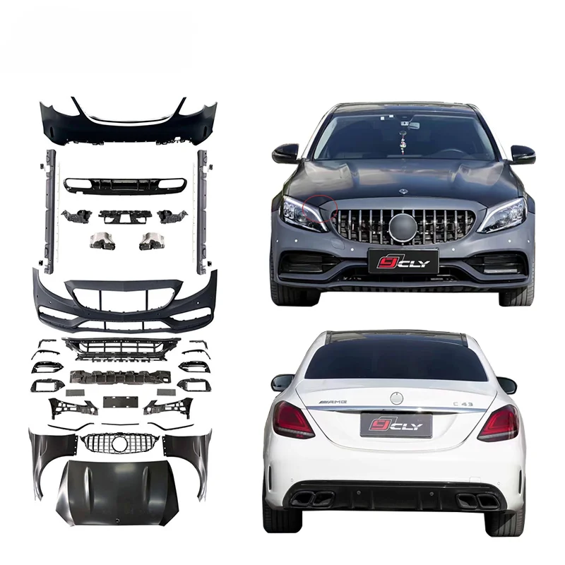 

Hot Sale W205 Upgrade 1:1 C63 AMG Body kit For 2015-2021 Benz C Class W205 facelift C63 AMG bumper hood Grille fenders diffuser