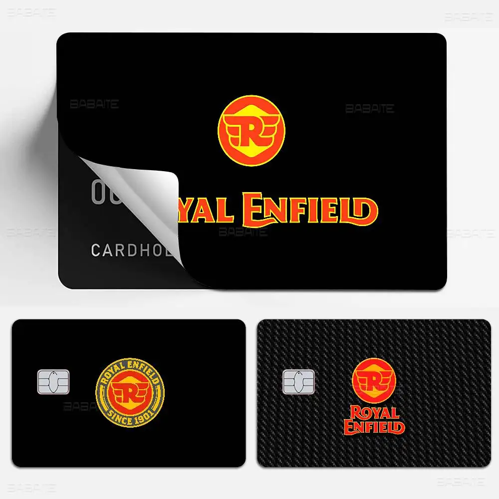 R-ROYAL E-ENFIELD Motorcycle Logo Anime Front Cover Film Sticker Skin for Credit Debit Card Small Large Chip