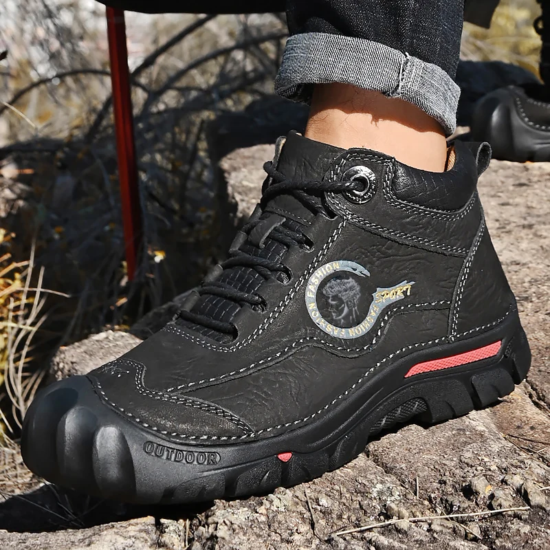 Winter Wear-resistant Mountaineering Boots Plush Warm High Quality Leather Outdoor Waterproof Boots for Work  Walking Snow Boots
