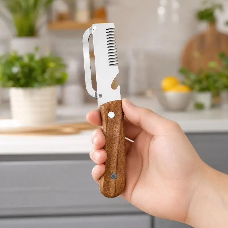 Precision 3-in-1 Stainless Steel Peeler Versatile Wooden Handle Ideal for Vegetables in Kitchen