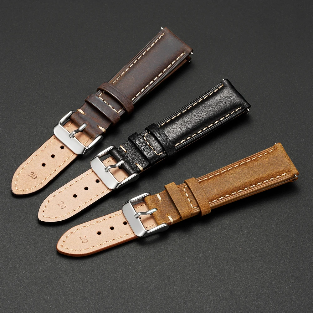 Vintage Leather Watch Strap 18mm 20mm 22mm Cowhide Watch Band Casual Men Bracelet Wristband Soft