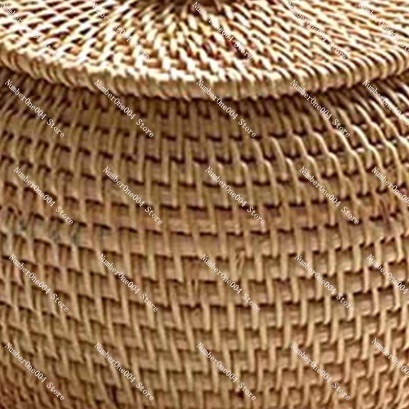 Round Rattan Box Hand Woven Storage Box with Lid, Storage Basket Decoration for Home