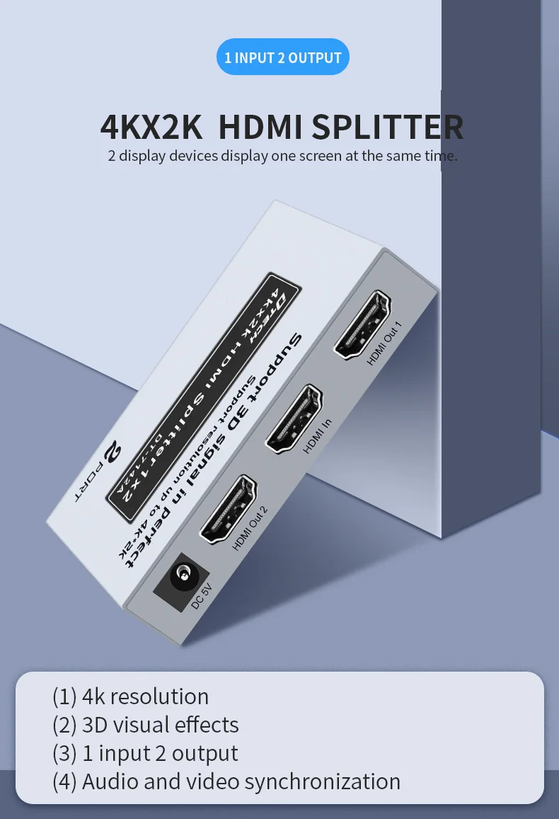 DTECH High Definition 4K HDMI Splitter 1x2 1080P@60Hz 4Kx2K@30Hz DTS/DOLBY-AC3/DSD/HD(HBR) Video Audio Splitter