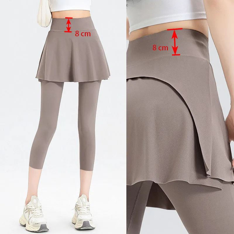 Aiithuug with Pocket Women Tennis Skirted Leggings Capris Yoga Leggings with Skirts Tennis Pickleball Clothing Cropped Leggings