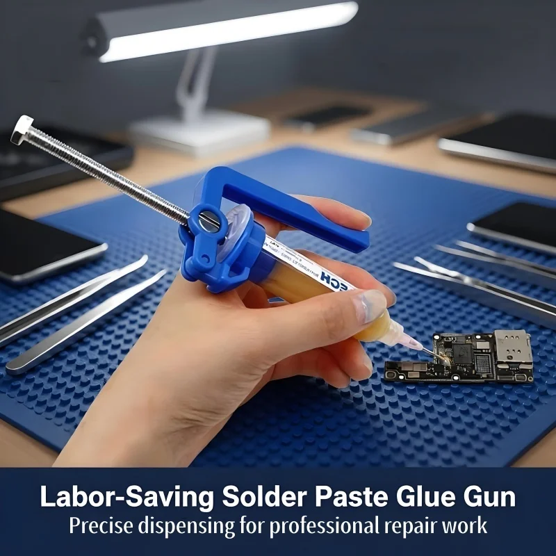 Blue Labor Saving Solder Paste Gun 5-10cc Syringe Dispenser for Flux Welding Oil Glue PCB Repair Precision Booster Handheld Tool