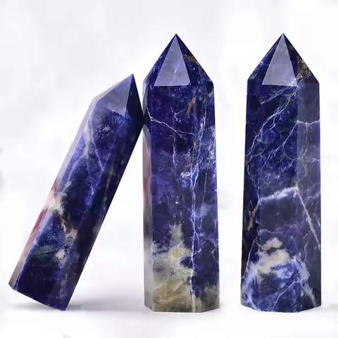 Natural Blue Sodalite Stone Single Point Wand Mineral Crystal Hexagonal Prism Home Decoration Stones Crafts Christmas Gifts
