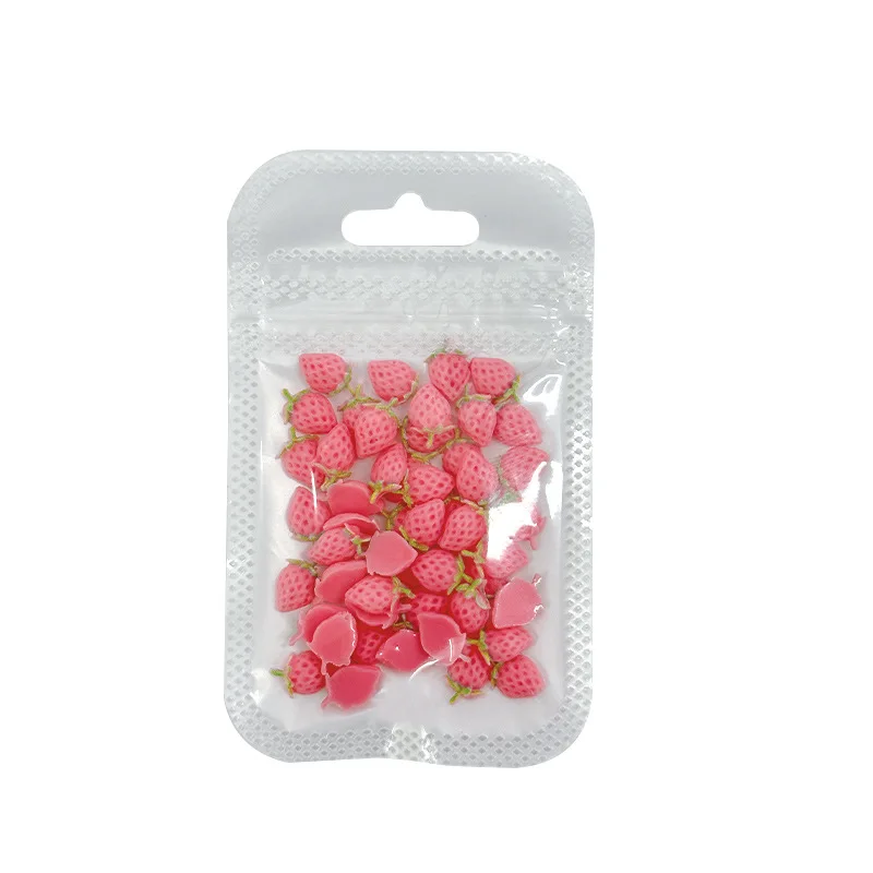 50pcs 3D Resin Creamy Strawberry Nail Charms Colorful Fruits Nail Art Decoration 5*5MM / 6*10MM DIY Manicure Accessorie Supplies