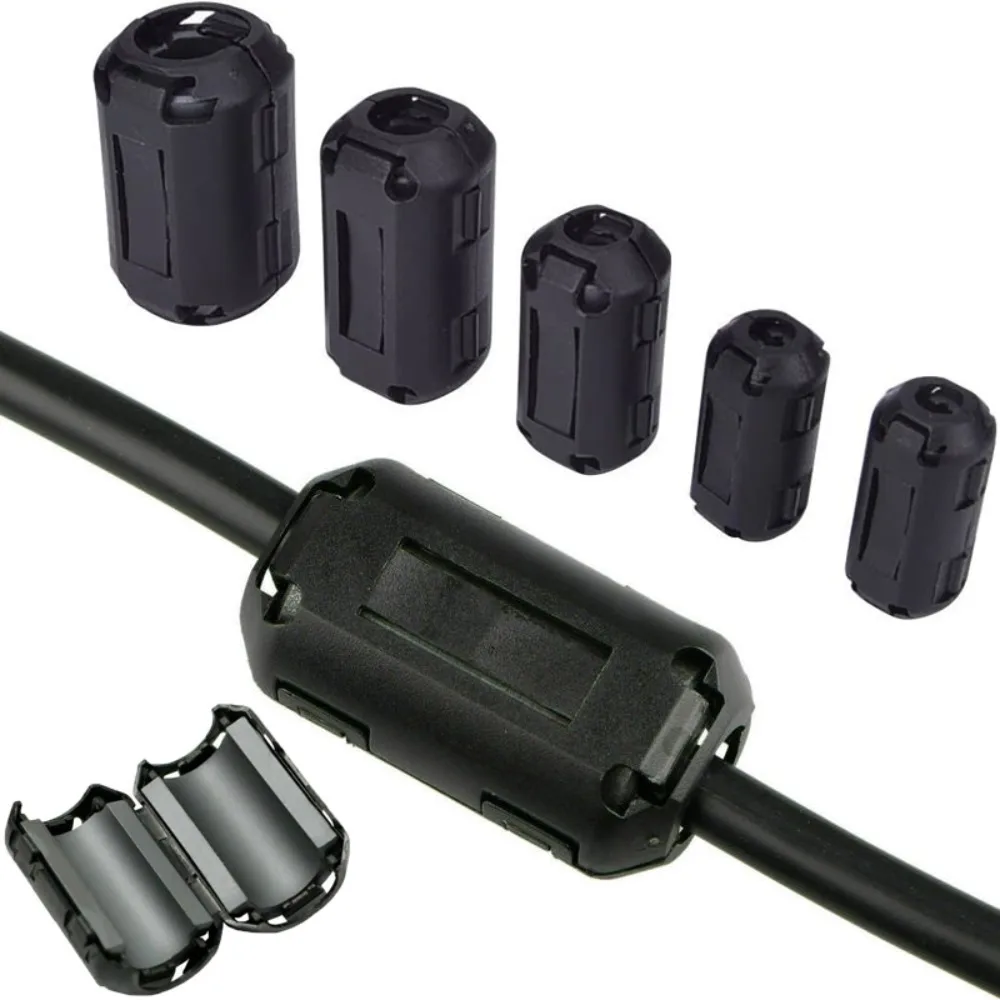 Snap Type Ring Core Ferrite Bead Clamp Black Anti-interference Choke Coil EMI RFI Noise Filter Clip Snap