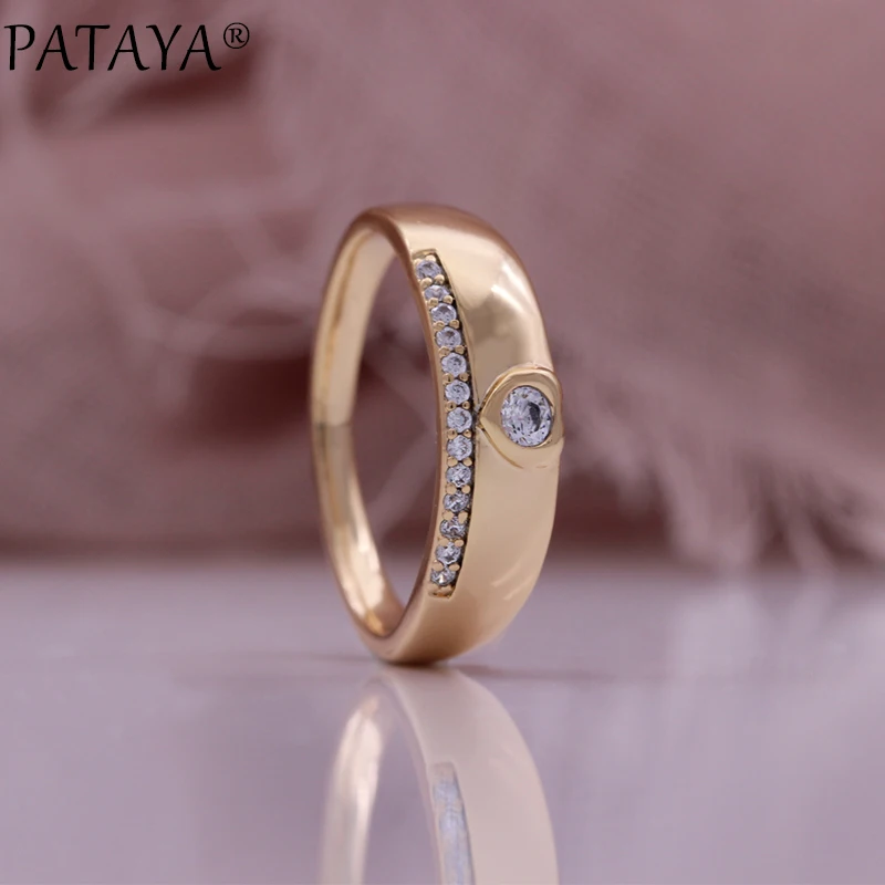 PATAYA Champagne Gold Color Glossy Vintage Drop Earrings Rings Natural Zircon Earrings For Women Fine Jewelry Set