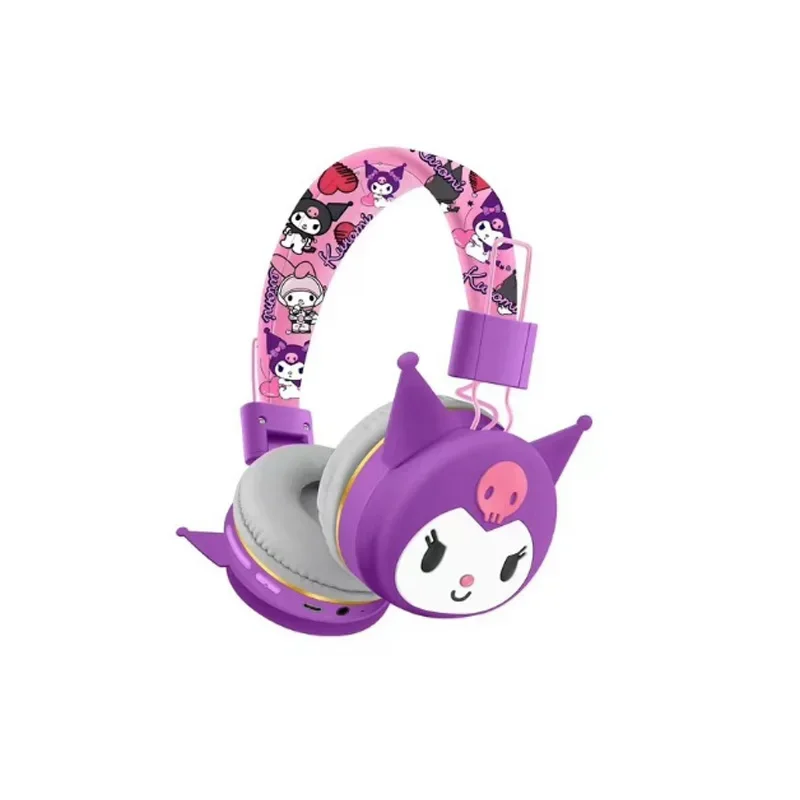 Sanrio new Printed Kuromi Bluetooth Headphone Wireless Headsets Cartoon with Mic Foldable Lightweight Earphone for Phone Laptop