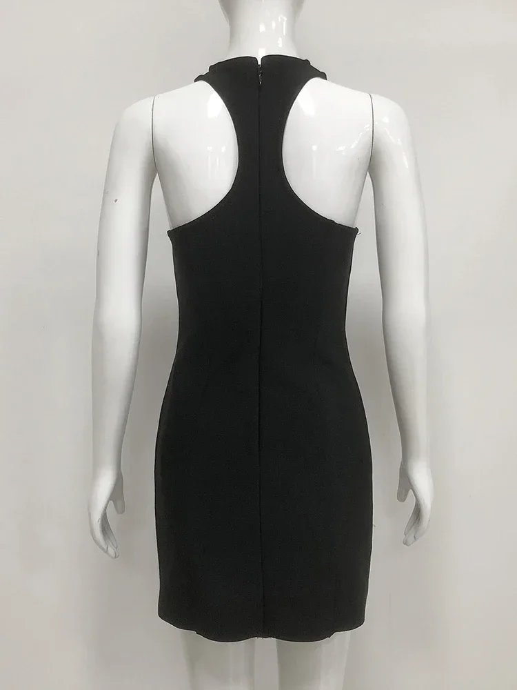 Sexy Sleeveless Cut-out Mini Bandage Dress Women Black Backless Hollow Out Bodycon Dresses Elegant Evening Party Cocktail Club