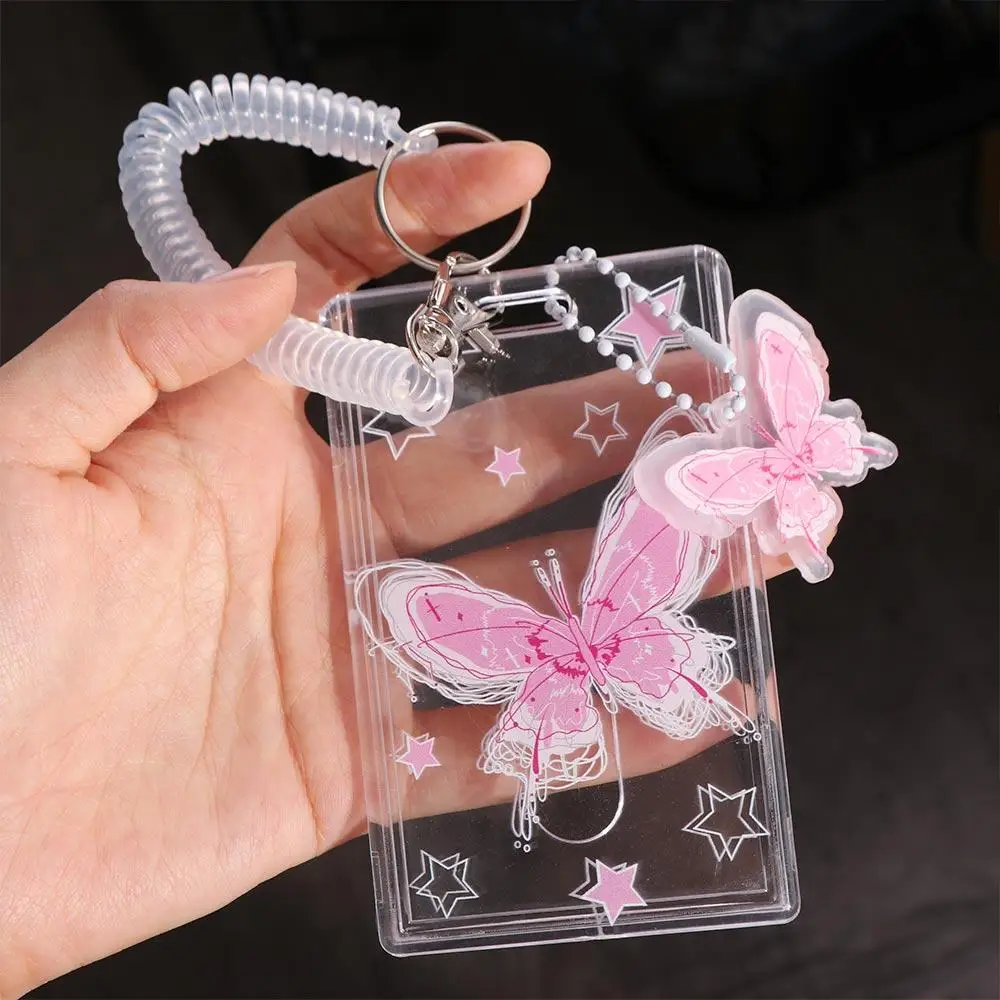 Card Sleeve Transparent Photocard Holder Korean Style with Pendant Butterfly Photo Protective Case Acrylic Cartoon Animal