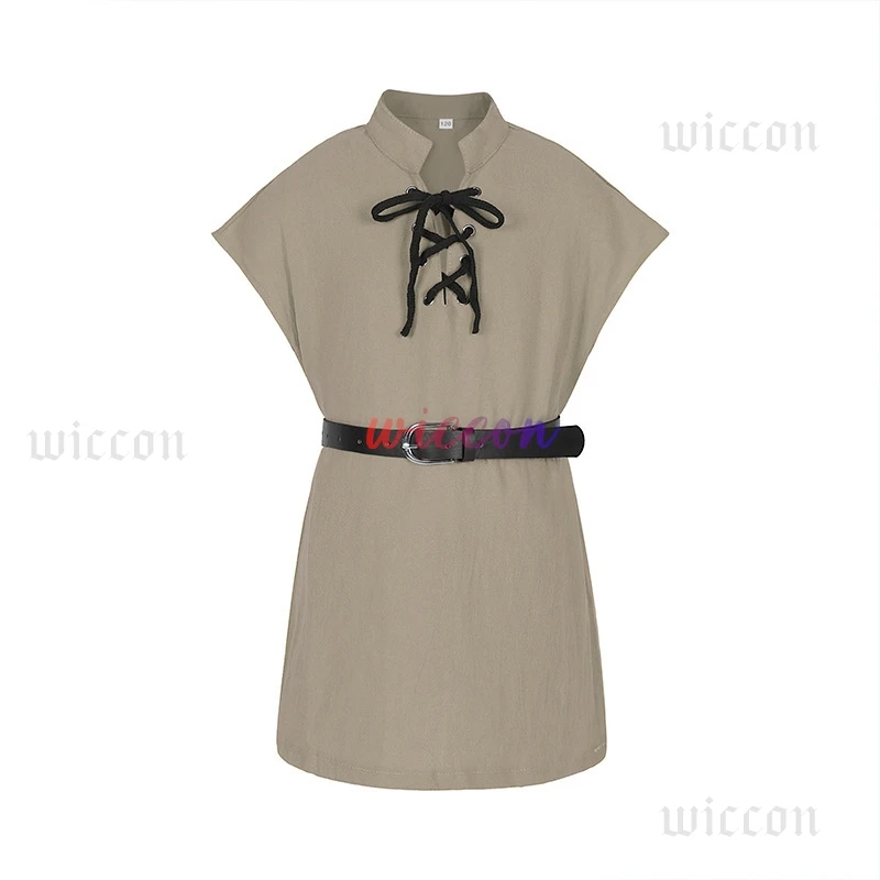 ボーイズキッズ中世パンクコスプレシャツヴィンテージルネッサンス海賊バイキング騎士衣装北欧チュニック包帯 Tシャツベルトなし