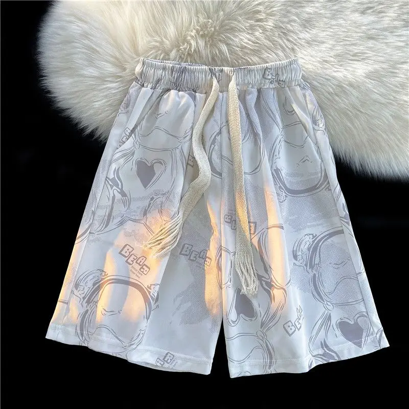 

Cartoon Print Quick Dry Shorts Men Women Summer Loose Fit 5 Inch Casual Beach Pants Couple Streetwear Polyester Sport Shorts