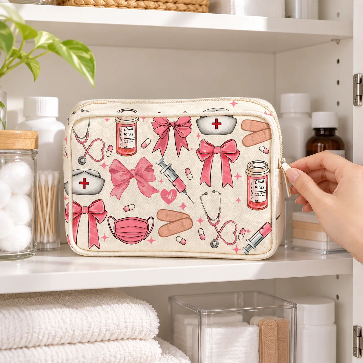 Portable First Aid Bag Cute Printed Medical Storage Pouch Travel Medicine Organizer for Home Emergency Supplies Nurse Kit Case