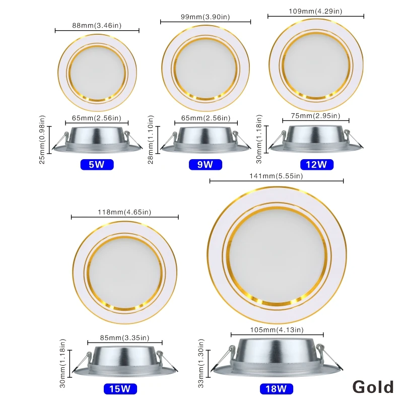 6pcs/lot Led Downlight 220v Ceiling Light 5W 9W 12W Recessed Down light Round Led Panel Light 15W 18W Spotlight Indoor Lighting