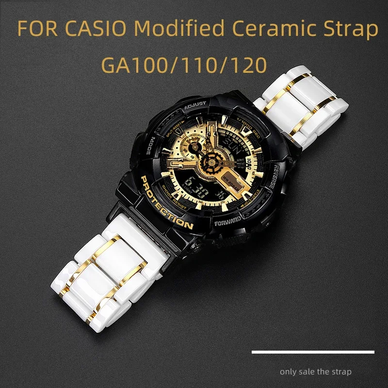 Ceramic Strap For G-SHOCK Casio GA-110 GA100 GA120 Modified Ceramic Stainless Steel Watch StrapWristband black white gold color