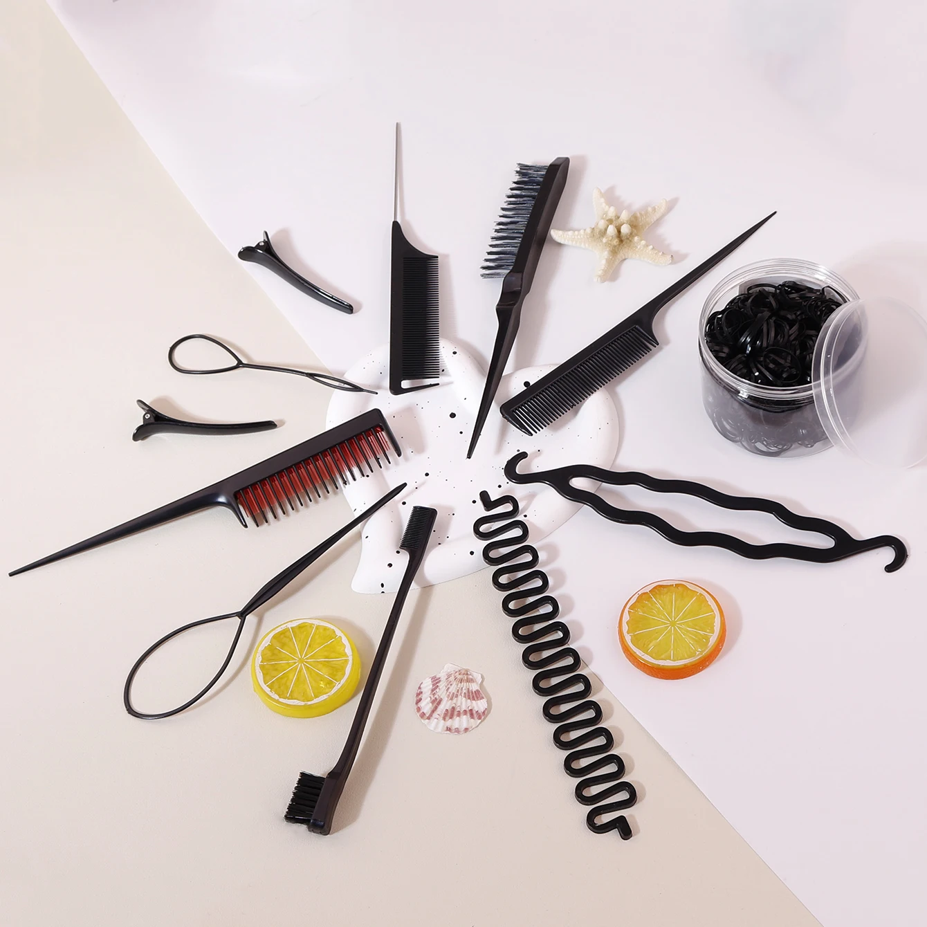 مجموعة أدوات تصفيف الشعر وتصفيف الشعر، 12 قطعة، حلقة أدوات النسيج الفرنسي، مشط ذيل الماوس، فرشاة مشط المسيل للدموع، خاصة للشعر المستعار الحقيقي