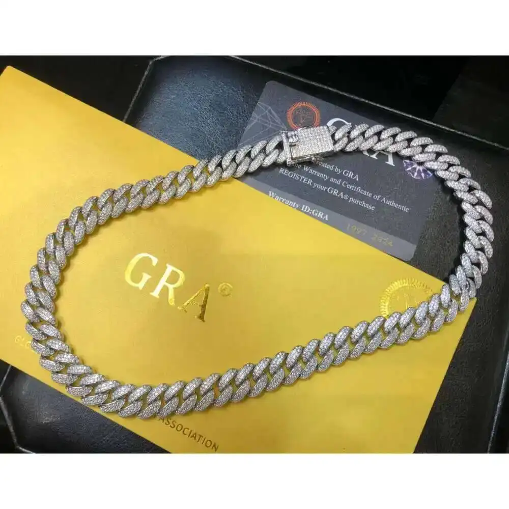 

Ювелирные изделия Jwy в стиле хип-хоп с муассанитом, 12 мм, стерлинговое серебро 925 пробы, кубинская цепочка-цепочка, ожерелья, тестер с бриллиантами, серебряная цепочка для мужчин