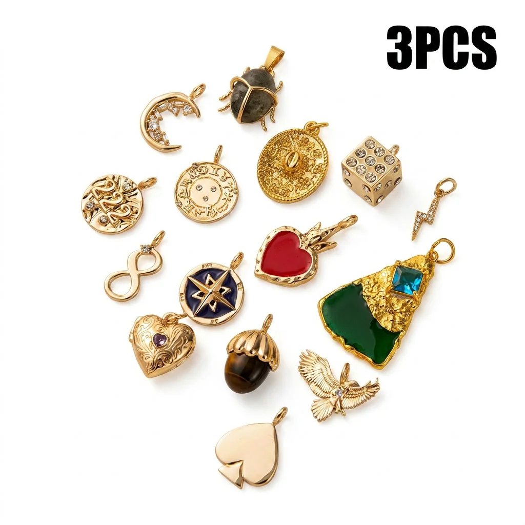 3 Stück frische und schlichte neue achteckige Stern-Mond-Blitz-DIY-Anhänger für Schmuck – Detail 2