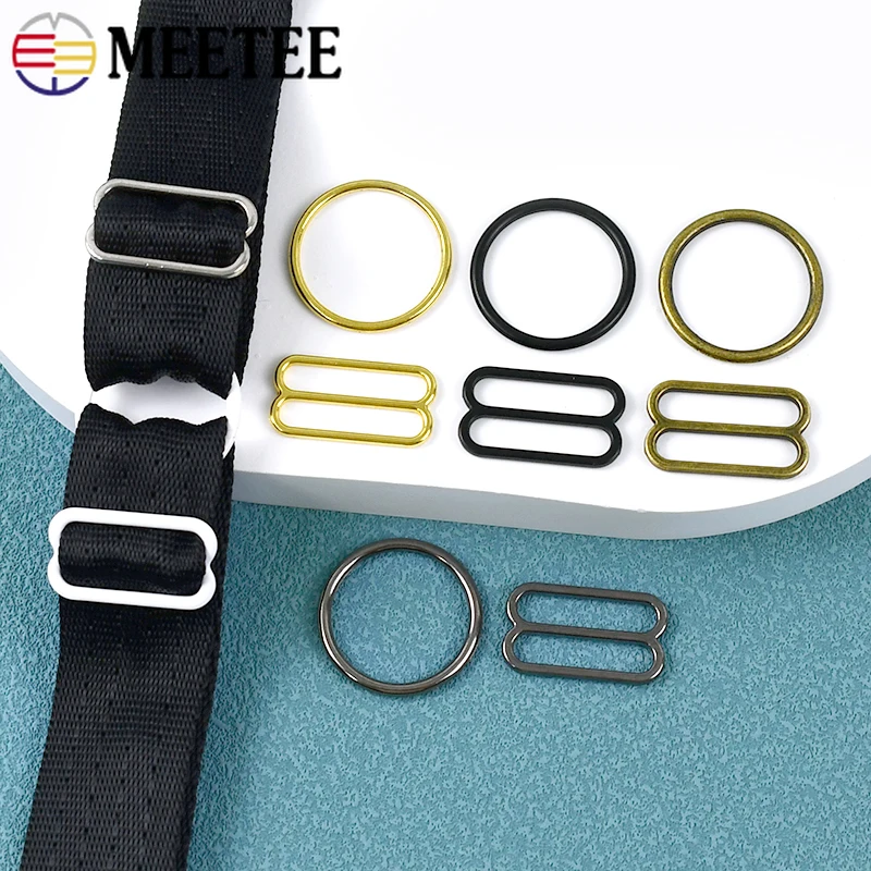 Meetee 100Sets 6-20mm Bra Rings Metal Buckle Underwear Bikini Adjust Slider Clasp Strap Connector O Ring Hook Sewing Accessories