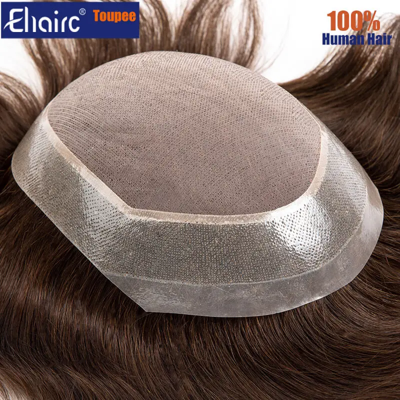 New Toupee Men Mono with Clear Pu Wig Natural Human Hair Breathable Male Hair Prosthesis Capillary 6" Exhuast System Wig For Men