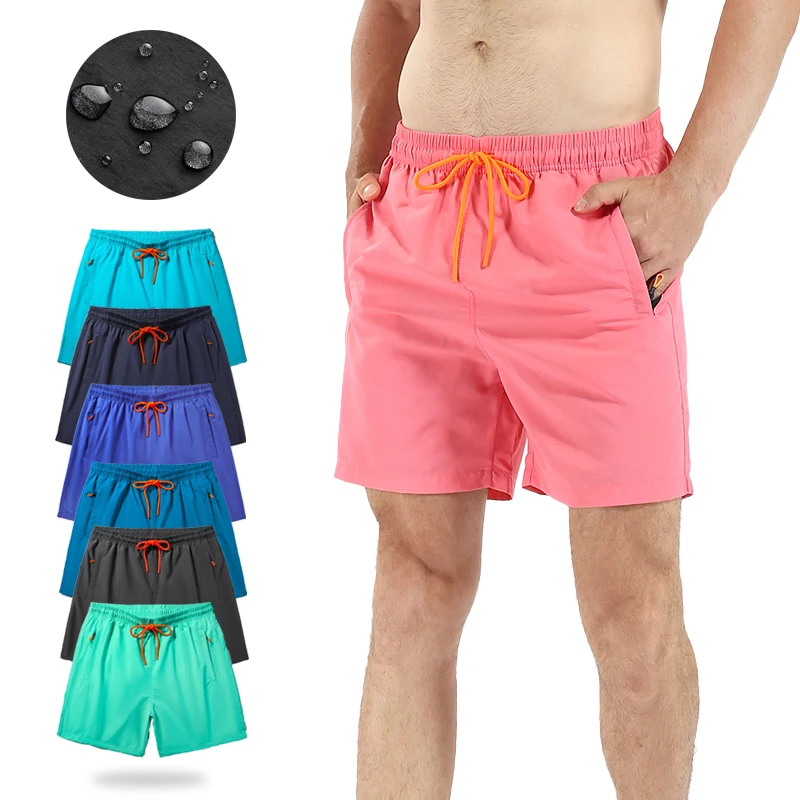 

(S-3XL)Mens Quick-Dry Waterproof Sport Shorts 5" Breathable Swim Shorts with Zipper Pockets Lightweight Nylon Beach Surf Trunks