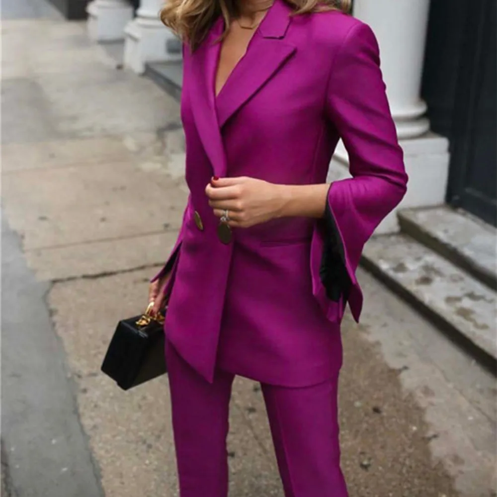 

New Arrival Purple Women Pantsuits Plus Size for Business Custom Made Ladies Pantsuit Blazer+Pants for Work Wedding Party