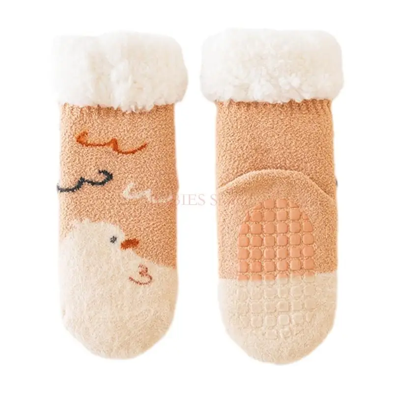 C9GB Cartoon Baby Socks for 0-4Years Toddler Warm Floor Socks Boy Girl Unisex AntiSlip Socks Rubber Soles Thick Fleece Socks