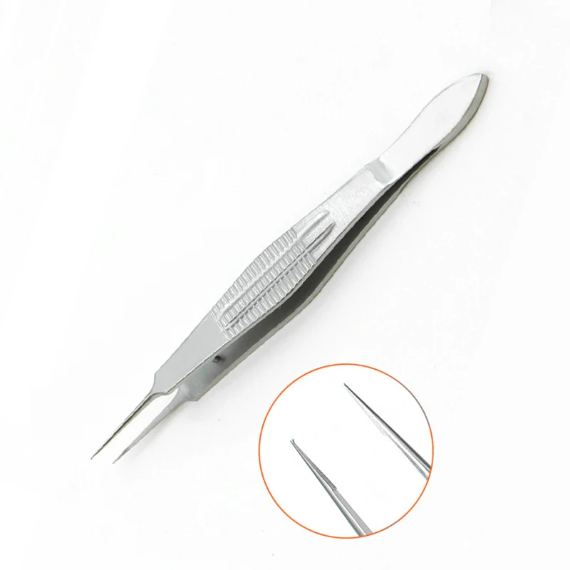 Ophthalmic Tweezers Stainless Steel Flat Handle Micro Fat Tweezers Dovetail Toothed Platform Double Eyelid Suture Instrument