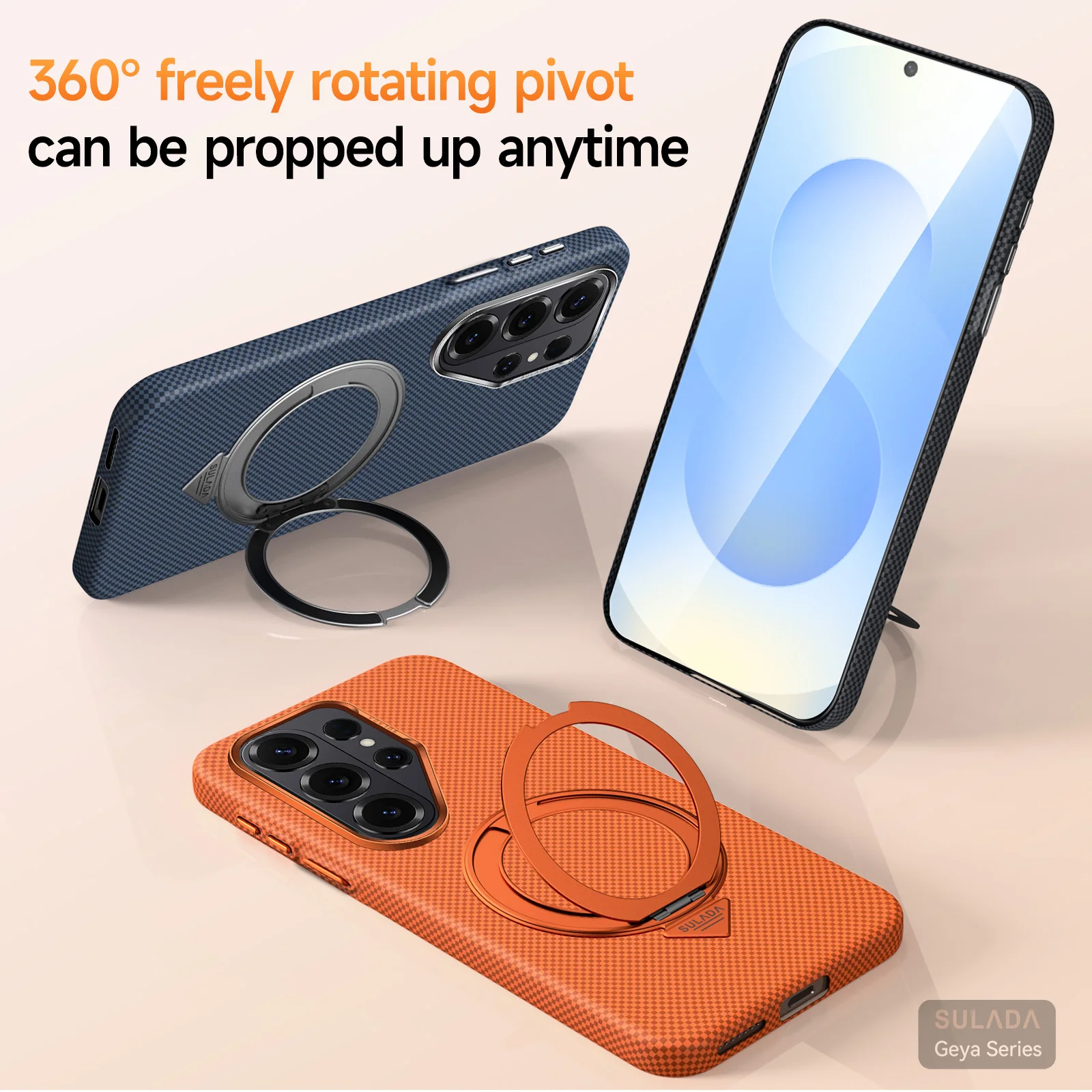 360° Rotating Magnetic Stand Kevlar Textured PU Case for Samsung Galaxy S26 Ultra S26 Plus for Magsafe Wireless Charging Cover