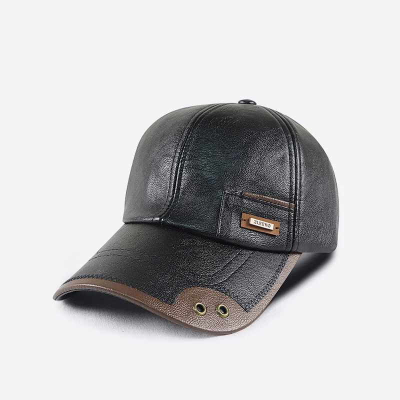 Retro PU Leather Baseball Cap Men Fall Winter Dad Hat Middle-aged Driving Hat Brown Black Trucker Cap Adjustable view 4