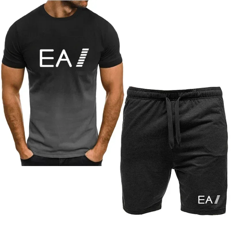 new men's sportswear fitness set running suit casual T-shirt+shorts set breathable jogging sportswear 2-piece set for men