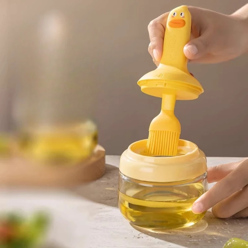 

LMM kitchen oil brush household high temperature resistant oil bottle integrated glass food grade silicone barbecue brush