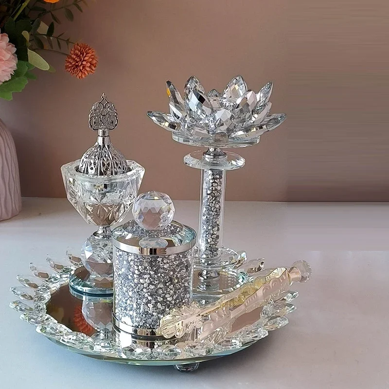 YXY Arabia Incense Burner 4 In 1 Crystal Arabian Censer Diamonds Sliver Household Incense Holder Luxury Home Decor Ornaments