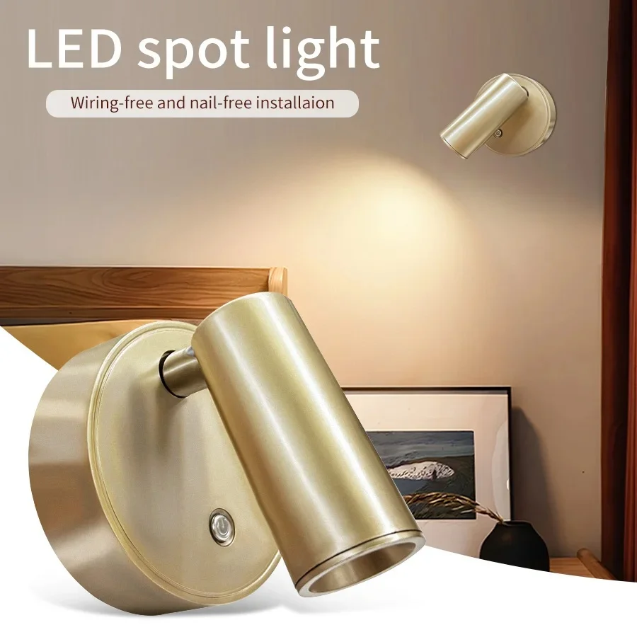 Magnetic Wall Lamp Mini Rechargeable Spotlight Simple Three Color Adjustable Bedroom Bathroom Doorway LED Wireless Wall Light